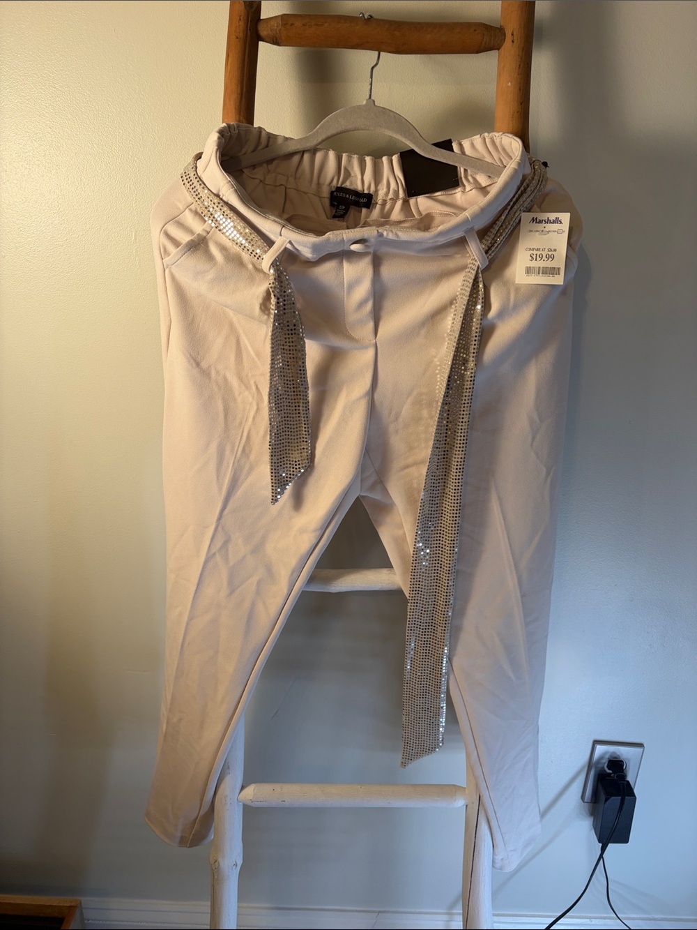 Jules & Leopold cream Rhinestone-Trim pants